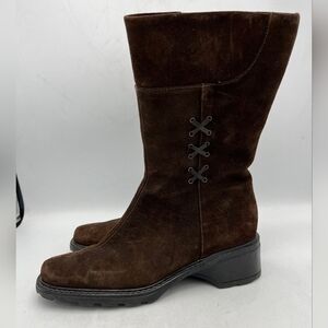 Aquatalia Boots Women's Size 7.5 Brown Suede Mid Calf Heeled